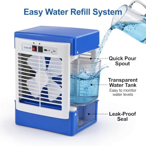 Image of Drumstone (𝐒𝐩𝐞𝐜𝐢𝐚𝐥 𝟏𝟓 𝐘𝐞𝐚𝐫𝐬 𝐖𝐚𝐫𝐫𝐚𝐧𝐭𝐲) Rechargeable Mini Air Cooler with Water Tank, Portable Personal Cooling Fan & Humidifier, USB Desktop Air Cooler for Home