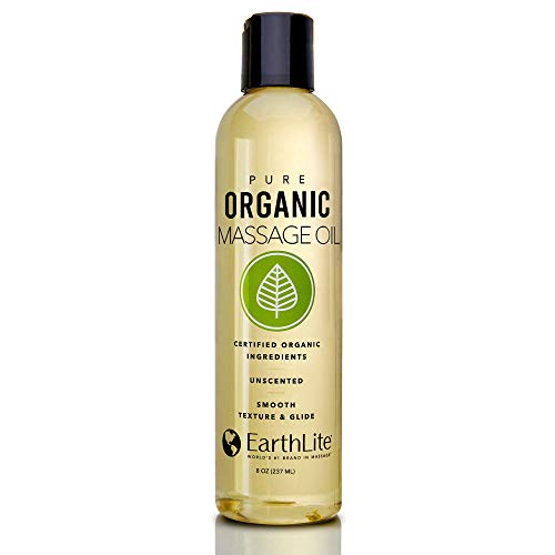 EarthLite Pure Organic Massage Oil - Chemical Free, 100% Certified Organic, for Therapists & Clients, Unscented, 8 oz
