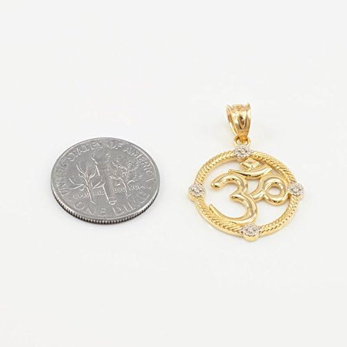 14k Yellow Gold Diamond Roped Medallion Yoga Om Charm Pendant - Image 2