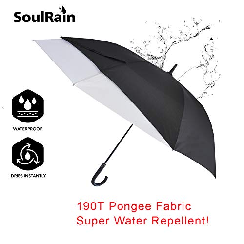Soulrain Windproof Telescopic Umbrella Auto Open Handle J Stick Umbrellas Oversized 55.5" Extra Large Canopy Ergonomic Black Orange #TOP4
