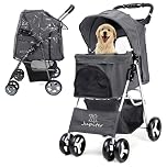 JupiterJX Dog Stroller with Rain Cover, Pet Pram for Small Medium Dogs, Dog Buggy with Storage Basket Cup Holder, Cats Dogs Pushchair, Foldable Pet Pram for Cats Puppies (Grey with Rain Cover)