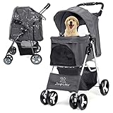 JupiterJX Dog Stroller with Rain Cover, Pet Pram for Small Medium Dogs, Dog Buggy with Storage Basket Cup Holder, Cats Dogs Pushchair, Foldable Pet Pram for Cats Puppies (Grey with Rain Cover)