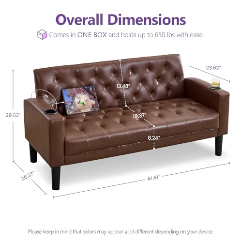 TYBOATLE Brown Faux Leather Loveseat with USB