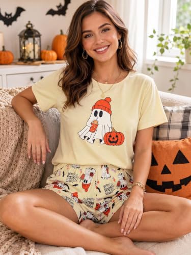 Women Halloween Pajamas Ghost Short Sleeve Sleepwear Lounge Set - image 4