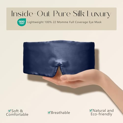 Image of ZIMASILK 100% 22 Momme Mulberry Silk Sleep Mask - Full Silk Filled, Ultra-Soft & Breathable, Face-Hugging Blackout Eye Cover for Sleeping (Navy Blue)