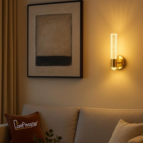 Image of Lampmaster Luxury Crystal Bubble Wall Light | Gold Finish LED Sconce with 3 Color Modes | Modern Up /Down Mount Wall Lamp for Interior Decoration, Living Room, Bedroom, Hall, Home Decor | Pack of 1