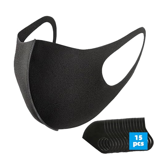15-piece black face mask set - reusable & washable face masks for adults - comfortable & breathable stylish black masks
