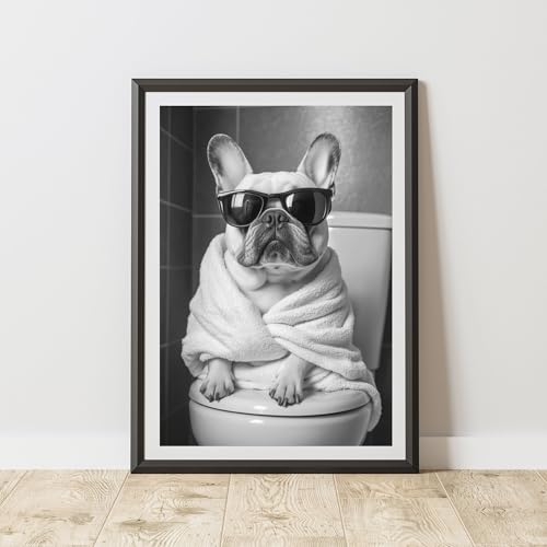 Image of 60 Second Makeover Limited French Bulldog On The Toilet Quirky Animal Print Bathroom Accessories Wall Art Posters Pictures For Bathroom Walls Home Accessories Home Decoration Funny No Frame - A4