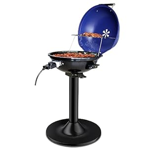 High Power 1800W Smokeless Non-Stick Indoor/Outdoor Electric Grill With Stand, ManVi 15-Serving Removable BBQ Grill Electric Barbecue Grill Portable Camping Grill For Apartment, Patio,Balcony, Kitchen