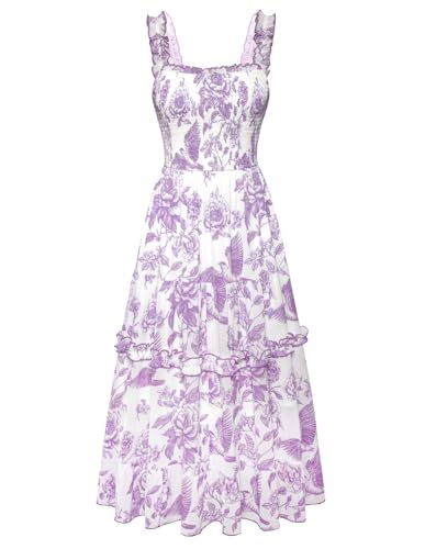 Image of Scarlet Darkness Floral Dress for Women 2026 Flowy Sundress Smocked Cottagecore Dresses