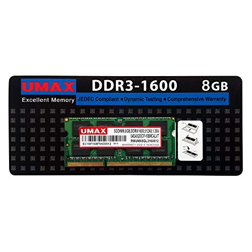 ノート用DDR3 SO-DIMM 8GB ×1枚 ヒートシンク無し (型番:UM-SODDR3S-1600-8G)