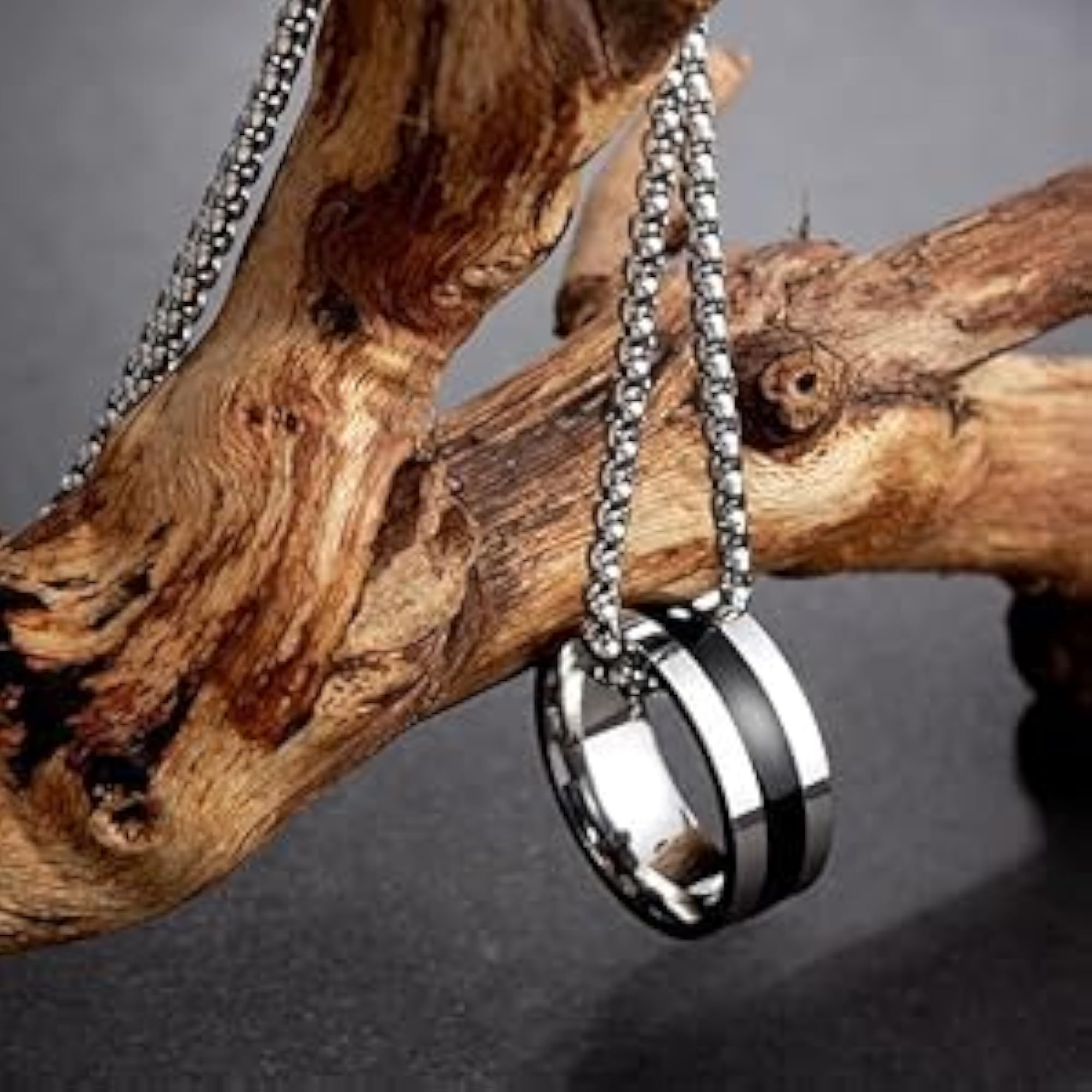 Unisex Stainless Steel Chain Ring Pendant Locket Set