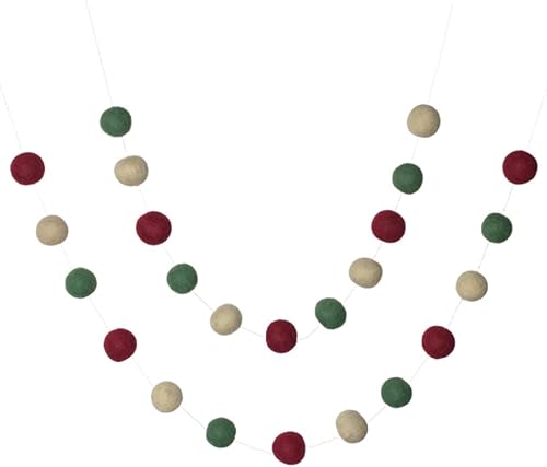 Miniatura 3 de Christmas Felt Ball Pom Pom Garland- Red, Lime, Forest Green, Almond- 1" (2.5 cm) Wool Felt Balls- Fireplace Mantle Banner, Holiday Shelf, Winter