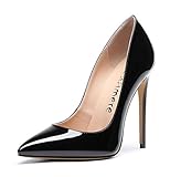 12CM Stiletto Heels CASTAMERE Damen Pumps High Heels Klassische Stilettos Spitzen Pfennigabsatz Pumps Slip On Elegant Hochzeit Party Schuhe 12CM Stiletto Heels Lackleder Schwarz Pump EU 44
