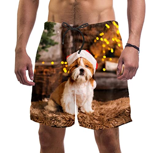 Short de plage hommes JDEZ motif chien de Noël pour vacances au soleil