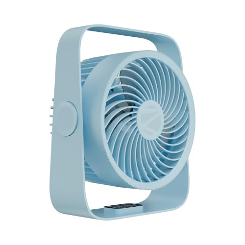 Image of Zebronics Heat Buster 300, Portable Desk Fan, Upto 13h Backup, 3600mAh Rechargeable Battery, 360 Rotatable Fan, 4 Speed + 1 Breeze Mode, Wall-Mountable, for Travel, Office, Home (Blue)