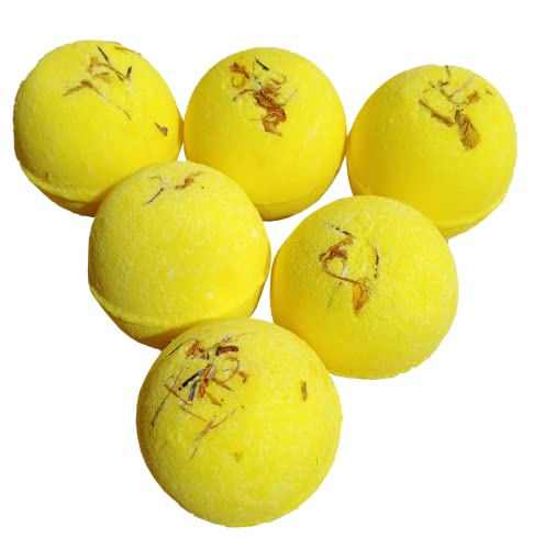 Image of Luxury Bath Bomb Gift Set (Pack of 6) - Callendulla flower petals with Fragrance - Handmade Natural Bath Bombs with Dried Petals - Spa, Moisturizing Bubble Bath Gift for Women & Men