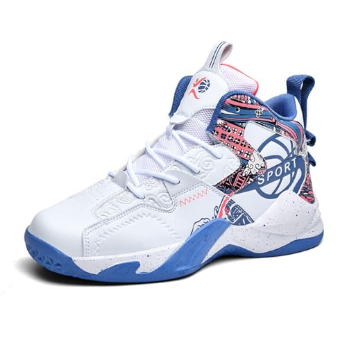 Men's Breathable Leather Lace Up Cushioning Basketball Shoes Fashion High-Top Non-Slip Sneakers Casual for Gym Sports Tennis Jogging Running Walking
