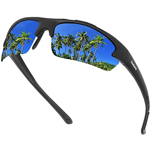 Duduma Polarized Sports Sunglasses for for Men Women Fishing Cycling Running Golf Driving Glasses Tr62 Superlight Frame (black matte frame with blue lens)