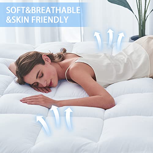 Cymula Mattress Topper Queen, Pillow Top Mattress Topper Cover For Soft Mattress, Fluffy Mattress Pad With Elasticated Deep Pockets, Stretches Up To 18 Inches Deep, Comfort And Durability, Milky White #TOP5