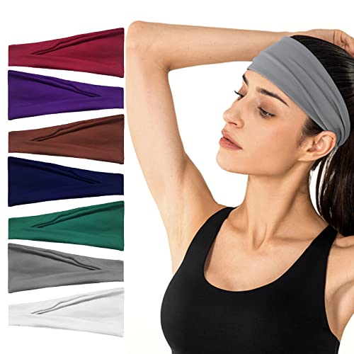 TAFAFTL Sport Bandeau,7 Pack Bandeau Anti-Transpiration pour Homme et Femme.pour la Course à Pie, Le Cyclisme, Le Yoga, Le Basket-Ball - Bandeau élastique Anti-humidité Unisexe