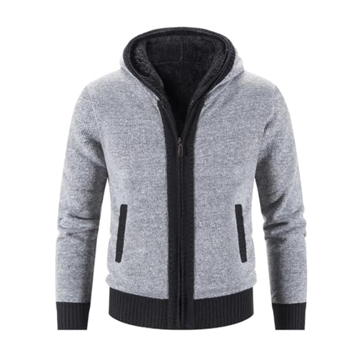 Men Hooded Warm Knitted Sweatercoat Thick Patchwork Zipper Fleece Winter Sweater Cardigan2
