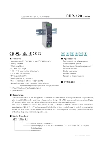 Convertisseur CC-CC 120W DDR-120A-48 alimentation 48V rail DIN