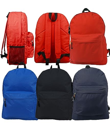 K-Cliffs Wholesale Classic Backpack 18 inch Basic Bookbag Padded Back Bulk Case Lot of 30pcs Simple Schoolbag Assorted Color
