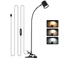 Dott Arts Desk Lamp,USB Clip On Light with 3 Color Modes,LED 10 Levels Brightness Reading Light, 360°Gooseneck Book Light,Eye-Care Reading Lamp for Home Office,Headboards Black