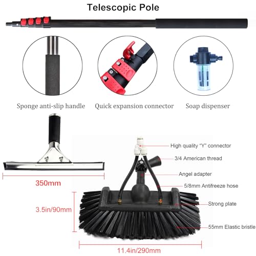 3,6-10,8 m Pértiga para Limpiar Ventanas/Cepillo telescópico con Suministro de Agua/Limpiador Extensible para techos de invernaderos/Raspador/Dispensador de jabón (7,2 m)