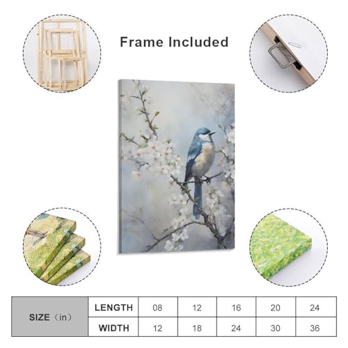 Impression sur toile d'oiseau rustique pour salon | Aquarelle bleu chic - 2
