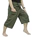 Thai Fisherman Pants Yoga Trousers Free Size 3/4 Cotton Stripe-Olive Green