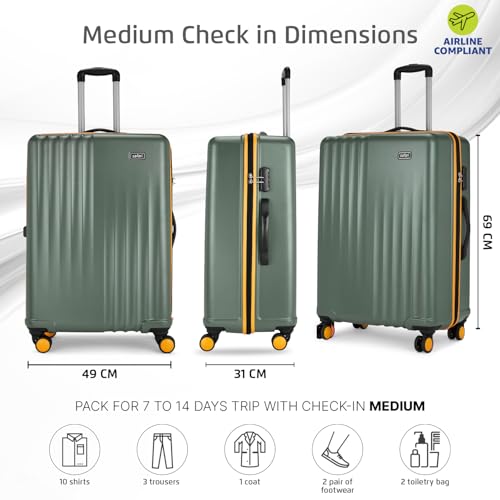 Image of Safari Citymiles 69 Cm Medium Checkin Trolley Bag - 8 Wheels Hard Case Polycarbonate, 360 Degree Wheeling, Antitheft Zipper, Luggage Suitcase for Travel, Thyme Green