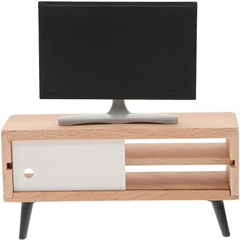 NUOBESTY Dollhouse Miniature TV with Television Cabinet Model, Mini TV and TV Stand Toy Doll House Furniture for Dollhouse Living Room Accessories Home Decoration