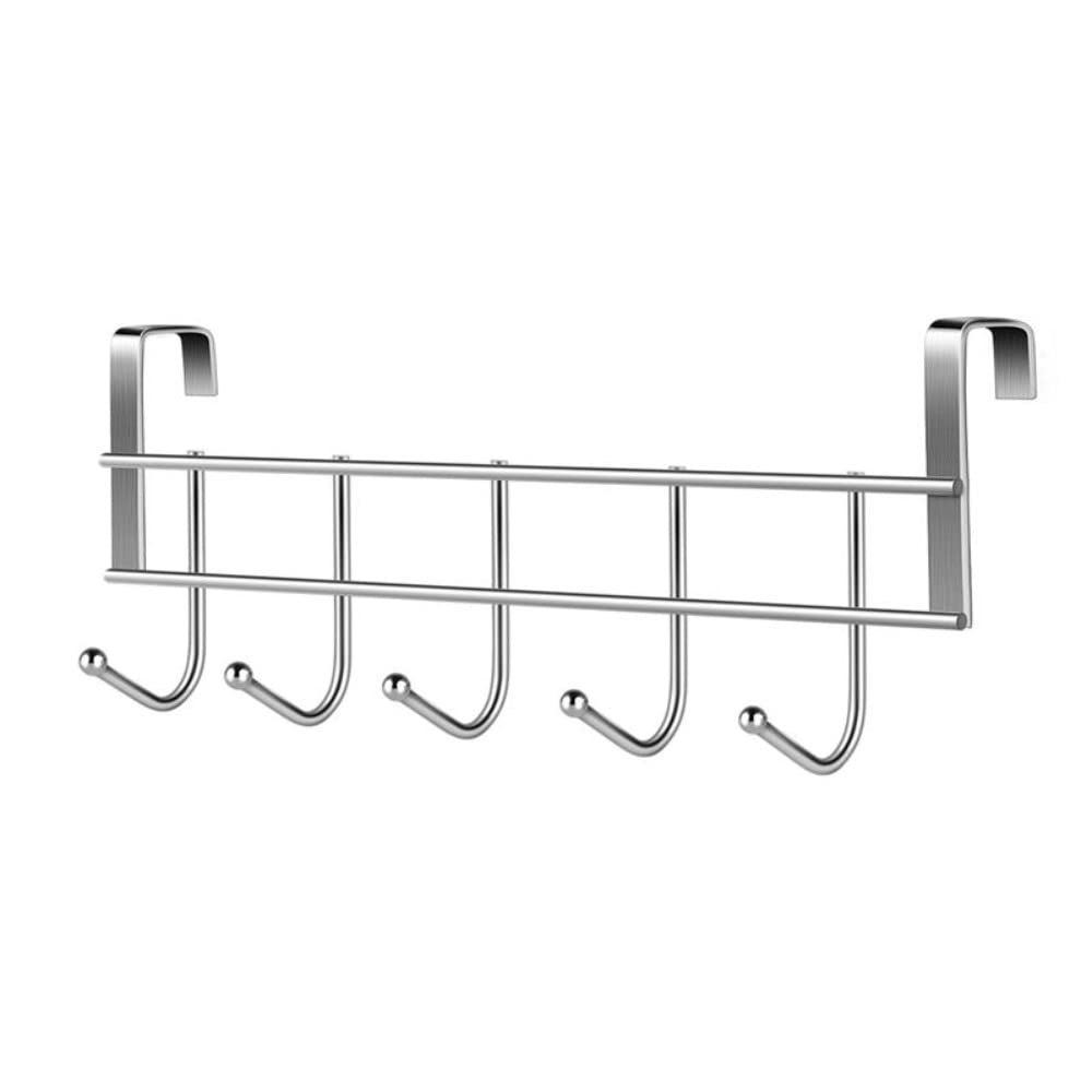 Andy's Orchids Over The Door 5 Hooks Rack, Clothes Coat Towel Hanger, Stainless Steel Towel Door Hooks, Good Load-Bearing Simplicity Home Bathroom Organizer