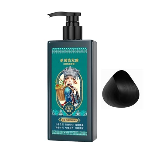 Champú de tinte, champú de color acondicionador para cabello de 207 ml para hombres y mujeres, cubre hebras grises con brillo natural, para cuidado diario del cabello, pelos rizados, barba, viaj