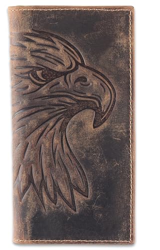 Image of F&L CLASSIC Men's RFID Vintage Look Genuine Leather Long Bifold Wallet Checkbook Wallets,brown eagle head,240-102