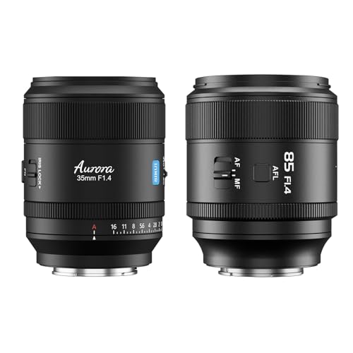 Image of SIRUI Aurora F1.4 Full Frame Auto Focus Lens Set, 85mm Telephoto Prime Portrait & 35mm Wide Angle Prime Lens for E Mount Cameras FX3, FX6, A7 Series, A7R Series, A7S Series, A9, ZV-E1, Black
