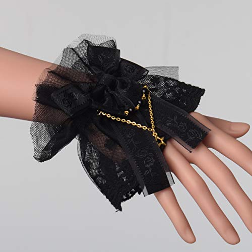 Blessume Lolita Lace Cuffs Steampunk Wrist Cuff Bracelet (Black 10(1Pr)) #TOP4