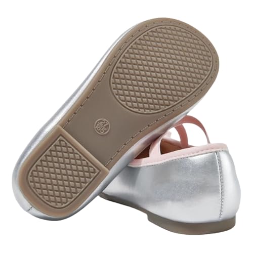 Girls' Silver Ballet Flats with Elastic Straps, Metallic Bow Detail, Cross-Strap Design4