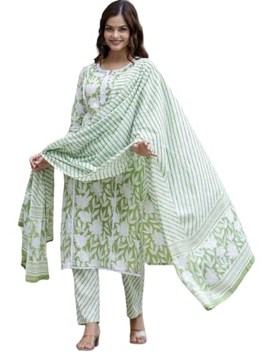 Image of PARTHVI Women Straight Floral Printed Kurta and Pant Set with Dupatta | Ethnic Set | Dupatta Set | Suit Set | Kurta Set | Wedding Suit Set