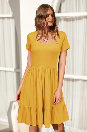 Image of Newshows Women's 2026 Summer Casual Square Neck Ruffle A Line Beach Vacation Sundress Work Business Dress with Pockets