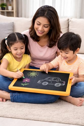 Image of YAJNAS Double Sided Blackboard Slate with Handle for Kids Chalkboard Writing Drawing Learning Board Pre Writing Practice Educational Toy for Toddlers Preschool Nursery LKG UKG Children 8.5x10.50 Inch