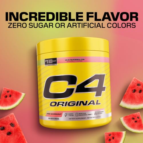 Image of C4 Original Pre Workout Powder Sugar Free for Men & Women 200mg Caffeine + CarnoSyn Beta-Alanine + Creatine + AI Peptides - Watermelon, 30 Servings