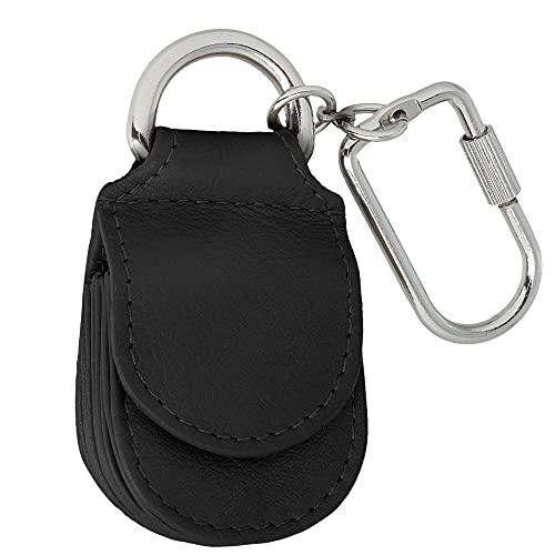 MANAGE Schlüsselanhänger Leder Schwarz für Münzen Schlüssel Schlüsselring Karabiner - Keychain Autoschlüsselanhänger klein Echtleder Damen Herren mini kleingeldbörse (Schwarz)