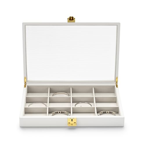Leather 12 Girds Jewelry Organizer Box with Acrylic Lid Premium Large Jewelry Box for Earring Bracelet Bangle Watch Jewellry Display Case