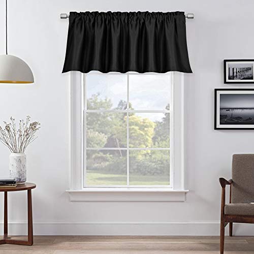 Huto Privacy Protection Blackout Window Valance For Bedroom Living Room Energy Efficient Rod Pocket Curtain Valance 18 Inch,52X18 Per Panel,Black,Single #TOP2