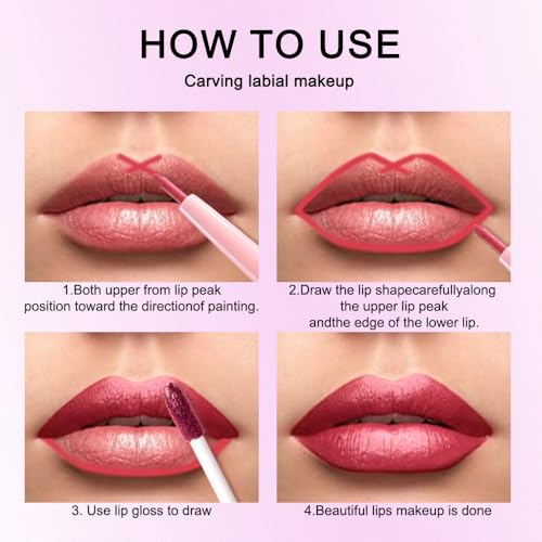 Image of evpct Burgundy Plum Red Metallic Glitter Lip Liner and Lipstick Combo Lip Gloss Stain Set Makeup for Women Long Lasting Waterproof 24, Non Stick Cup Metal Shine Shimmer Iridescent Liquid Lipstick 23