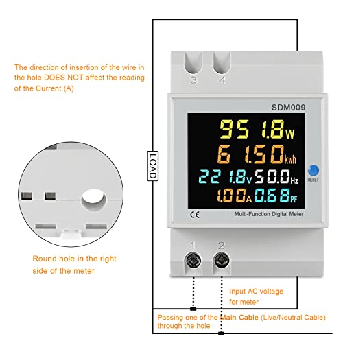 Teklemon Stromzähler Hutschiene, 6 in 1 Stromzähler Digital, AC40300V 100A Amperemeter