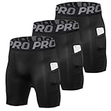 YUSHOW Lot de 3 Short Compression Homme   Cuissard Running Anti frottement avec Poche Phone   Short de Sport Séchage Rapide pour Cycliste, Gym, Fitness, Rugby,Noir+Noir+Noir,M